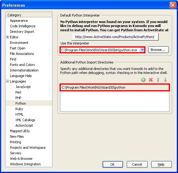 Komodo: Configure Vizard Interpreter